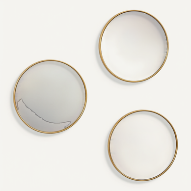 Lot De 3 Miroirs Doré D.26cm - Miroirs Ronds Avec Cadre Doré Pour Décoration Murale - Silva