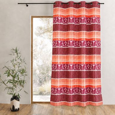 Rideau Occultant Jacquard À Rayures Horizontales Colorées - 140x260 Cm - Fuchsia