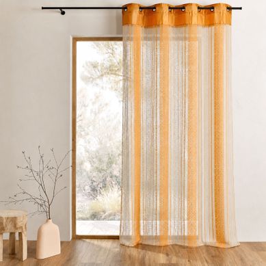 Voilage À Fines Rayures Verticales Avec Parement Uni - 140x240 Cm - Jaune Safran