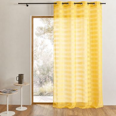Voilage Coloré À Rayures Horizontales Alternées - 140x240 Cm - Jaune