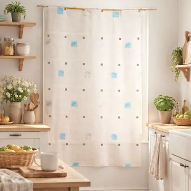 Modulable Brodé Motif De Carrés Colorés - 70x220 Cm - Turquoise