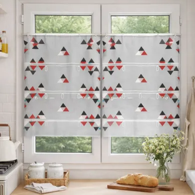Modulable Petit Voilage De Fenêtre Broderie Triangle - 70x220 Cm - Rouge