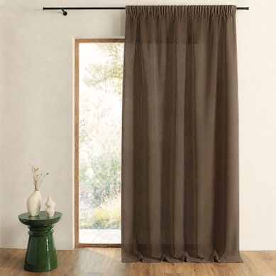 Voilage Uni En Voile Tamisant À Galon Fronceur - 300x240 Cm - Marron Chocolat