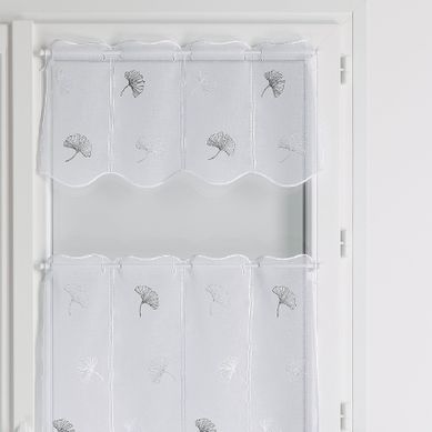 Brise Bise En Voile Fantaisie Brodé - 120x45 Cm - Gris Clair