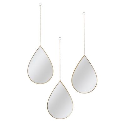 Lot De 3 Miroirs Déco "goutte" 27cm Or