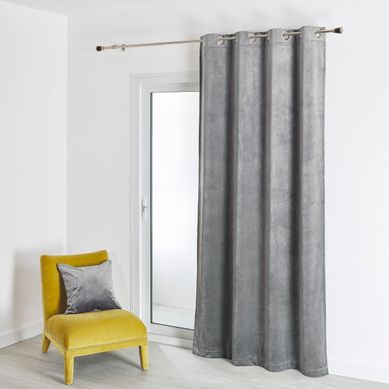 Rideau En Velours Feutré Uni - 135x260 Cm - Gris Perle