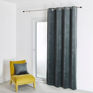 Rideau En Velours Feutré Uni - 135x260 Cm - Gris Anthracite