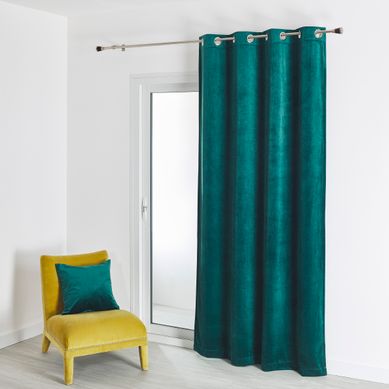 Rideau En Velours Feutré Uni - 135x260 Cm - Bleu Paon