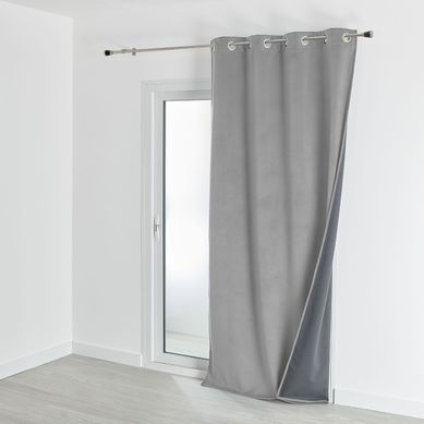 Rideau Isolant Et Occultant En Velours Doublé Polaire - 135x280 Cm - Gris Perle