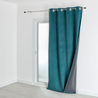 Rideau Isolant Et Occultant En Velours Doublé Polaire - 135x280 Cm - Bleu Paon
