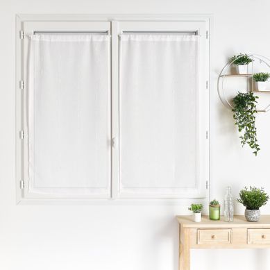 Paire De Petits Voilages Droits Rayures Fines - 60x120 Cm - Blanc
