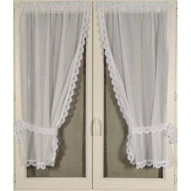 Paire De Rideaux Bonne Femme À Bord Macramé - 65x160 Cm - Blanc