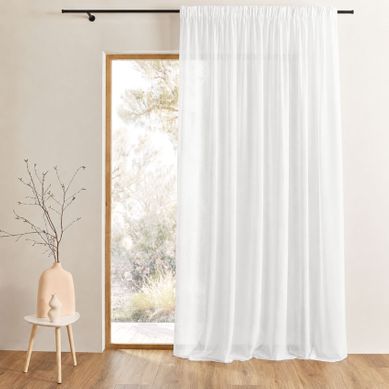 Rideau Voilage Poly-lin Bas Plombé - 180x240 Cm - Blanc