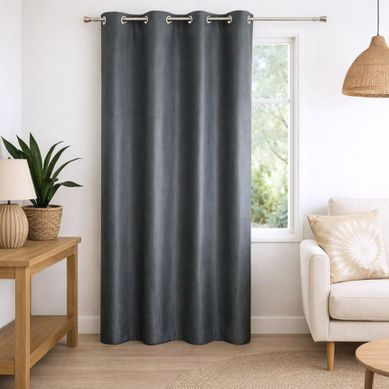 Rideau 100% Occultant - Effet Chiné - 140x180 Cm - Gris Anthracite