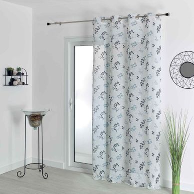 Voilage Tamisant En étamine Fleurie - 140x240 Cm - Gris Clair