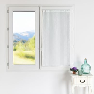 Petit Voilage Droit Uni À Rayures Fantaisie - 90x210 Cm - Blanc