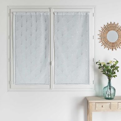 Paire De Petits Voilages Brodés Au Style Art Déco - 60x160 Cm - Blanc