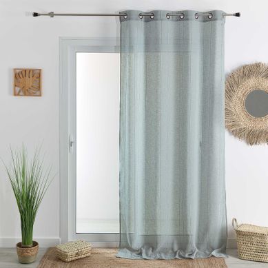 Voilage Tamisant Uni À Fines Rayures - 140x260 Cm - Gris Clair