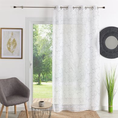 Voilage Tamisant En étamine Brodée - 140x240 Cm - Gris