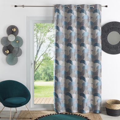 Rideau D'ameublement À Jacquard Arrondi - 140x260 Cm - Bleu