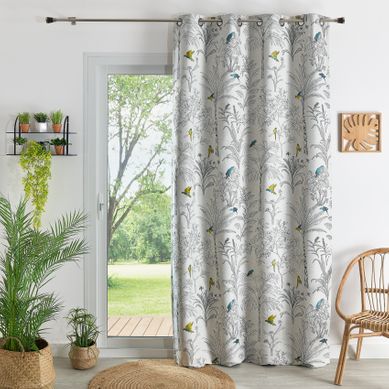 Rideaux Jacquard Imprimé Floral Et Perroquets - 140x260 Cm - Bleu