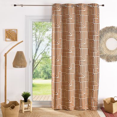 Rideau À Oeillets Tamisant Jacquard - 140x260 Cm - Terracotta