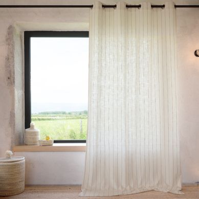Rideau 100% Coton À Rayures Beige Lourmarin - 140x260 Cm - Beige