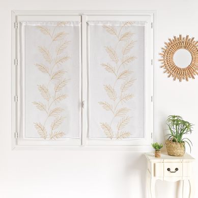 Paire Voilages Avec Motif Feuilles Brodées - 60x120 Cm - Sable