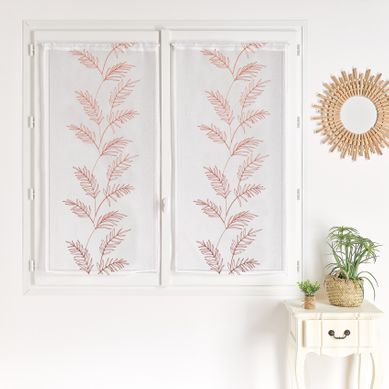 Paire Voilages Avec Motif Feuilles Brodées - 45x120 Cm - Terracotta