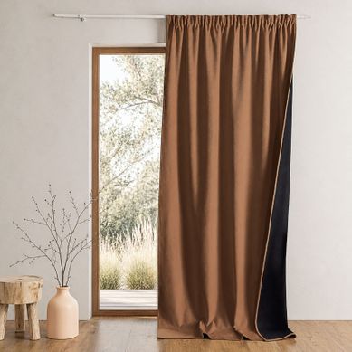Rideau Thermique Phonique Et Semi Occultant À Galons Fronceurs Konfor - 140x260 Cm - Marron Clair