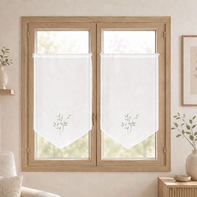 Paire De Voilages Brodées - 45x90 Cm - Sauge