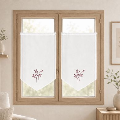 Paire De Voilages Brodées - 45x90 Cm - Bordeaux