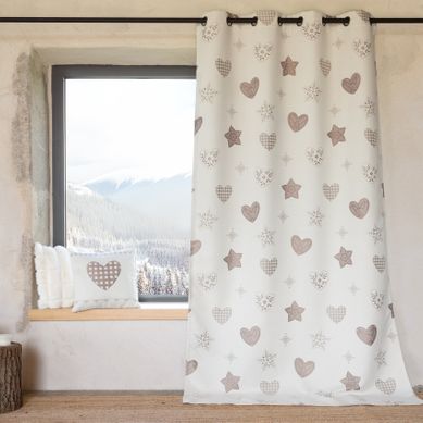 Rideau Jacquard À Oeillets Avec Motif Cœur - 140x260 Cm - Lin