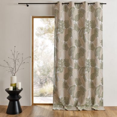 Rideau Jacquard En Poly-coton À Motifs Feuilles - 140x260 Cm - Kaki