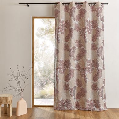 Rideau Jacquard En Poly-coton À Motifs Feuilles - 140x260 Cm - Terracotta