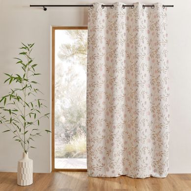 Rideau Jacquard Polycoton Motifs Végétaux - 140x260 Cm - Beige