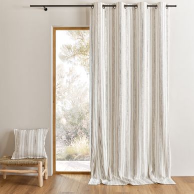 Rideau 100% Coton Rayures Tapissier Lourmarin - 140x260 Cm - Beige