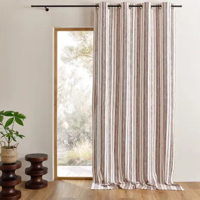 Rideau 100% Coton Rayures Tapissier Lourmarin - 140x260 Cm - Terracotta