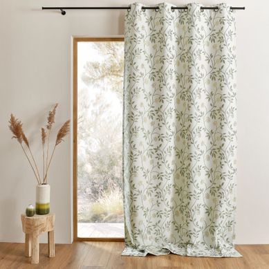 Rideau Jacquard Polycoton Motifs Végétaux - 140x260 Cm - Vert