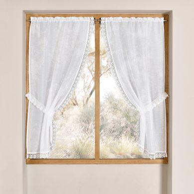 Paire De Vitrages Bonne Femme Avec Finition Macramé - 65x160 Cm - Blanc