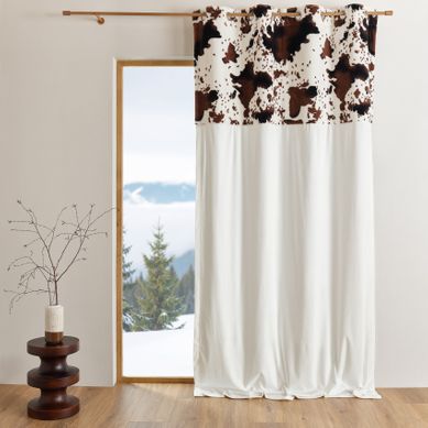 Rideau Tamisant À Oeillets Avec Parement Motif Peau De Vache - 140x260 Cm - Marron Foncé