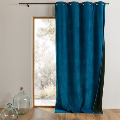 Rideau En Velours Côtelé Large Thermique Et Obscurcissant - 140x260 Cm - Bleu Paon