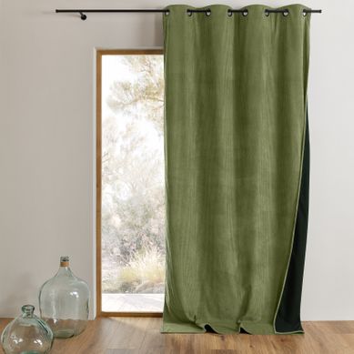 Rideau En Velours Côtelé Large Thermique Et Obscurcissant - 140x260 Cm - Vert Olive
