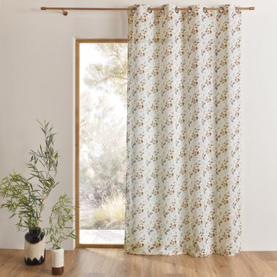 Voilage Poly-lin Imprimé À Motif Feuillage Avec Oeillets - 140x240 Cm - Marron