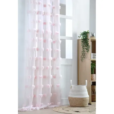 Voilage Pompons Brodés - 140x260 Cm - Rose Clair