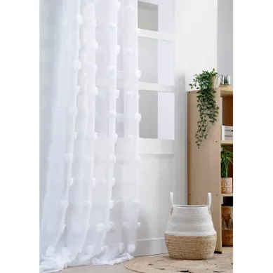 Voilage Pompons Brodés - 140x260 Cm - Blanc