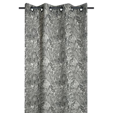 Rideau Tamisant Motif Végétal Exotique - 140x260 Cm - Noir
