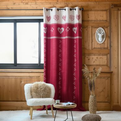 Rideau Montagnard Déco Chalet - 140x260 Cm - Rouge