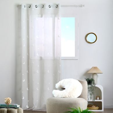 Voilage Enfant Brodé étoiles Et Lunes - 140x260 Cm - Naturel