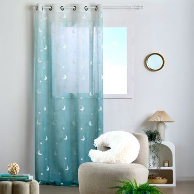 Voilage Enfant Brodé étoiles Et Lunes - 140x260 Cm - Vert
